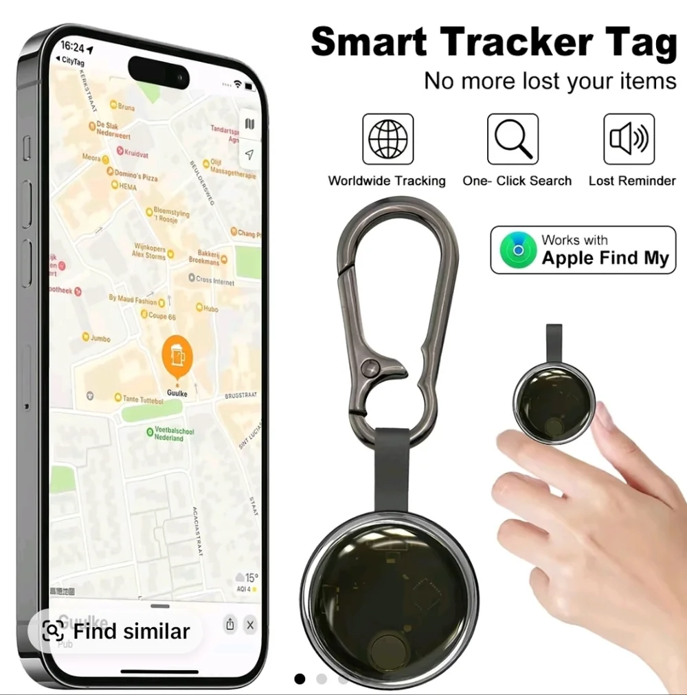 Apple AirTag Holder with Carabiner - Silver and Black
